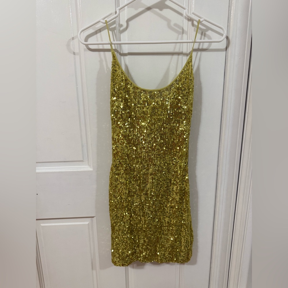 Naeem Khan Shimmering Gold Sequin Dress
